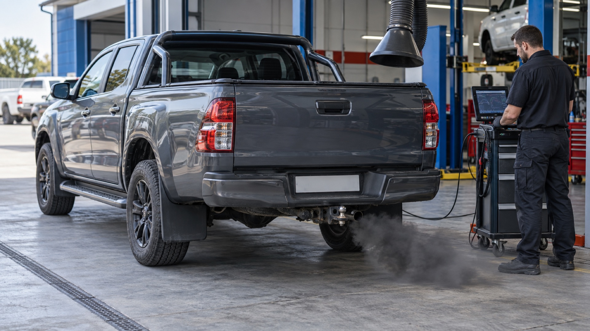 Black smoke from exhaust diesel diagnostics in a Durban workshop