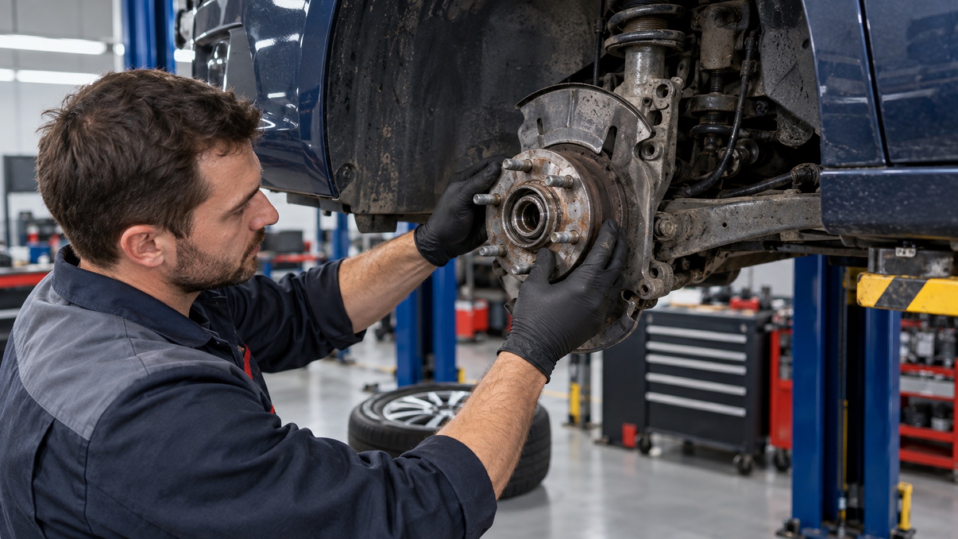 Technician checking bad wheel bearing symptoms in a Durban workshop